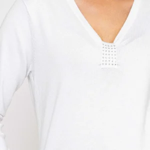 Voulez Vous Plain Knit Sweater With Diamonte Detail In White*Women Jumpers & Cardigans