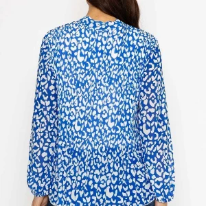 Pala D'oro Pleated Pussybow Blouse In Blue Animal Print*Women Tops & Blouses