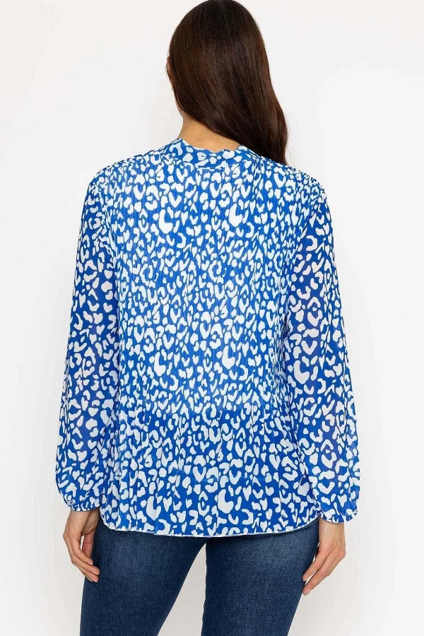 Pala D'oro Pleated Pussybow Blouse In Blue Animal Print*Women Tops & Blouses