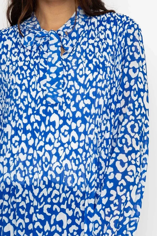 Pala D'oro Pleated Pussybow Blouse In Blue Animal Print*Women Tops & Blouses