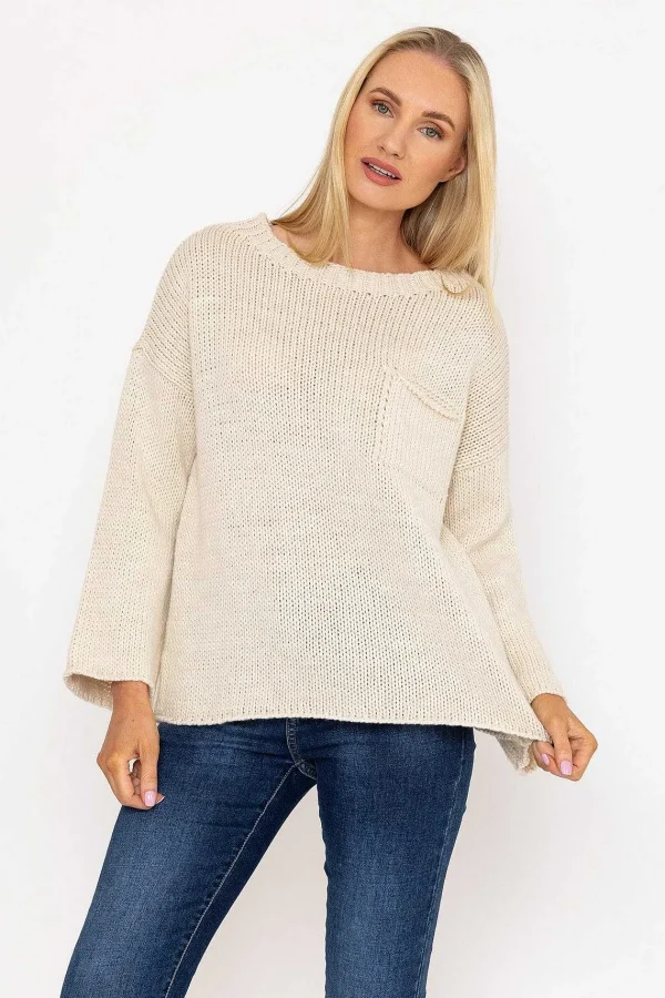 Pala D'oro Pocket Knit In Ecru*Women Jumpers & Cardigans