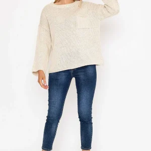 Pala D'oro Pocket Knit In Ecru*Women Jumpers & Cardigans