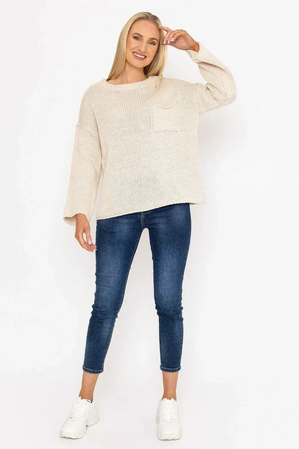 Pala D'oro Pocket Knit In Ecru*Women Jumpers & Cardigans