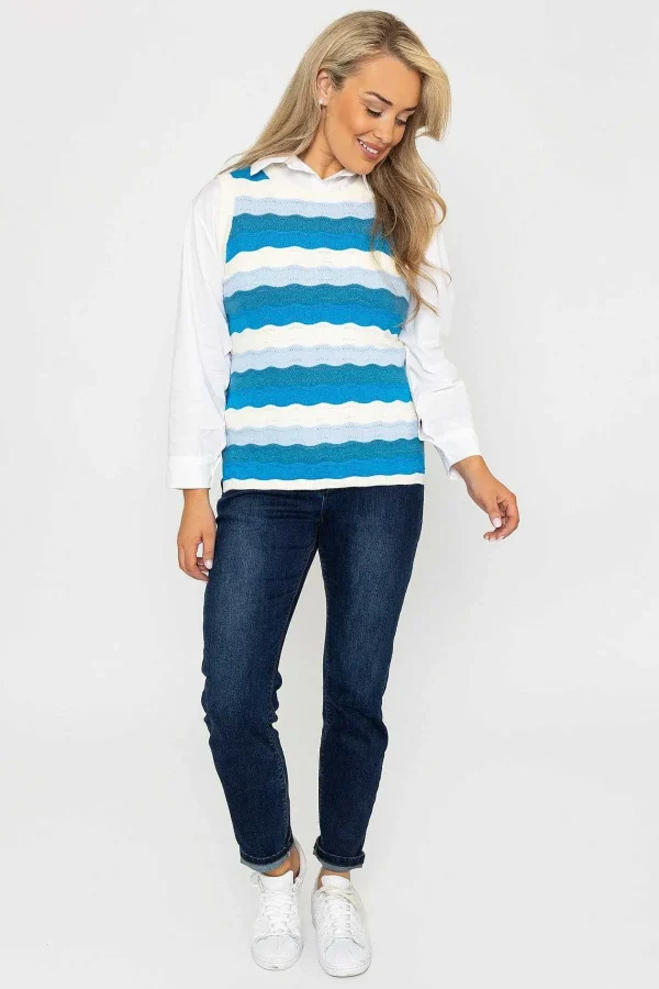 Kelly & Grace Weekend Pointelle Vest In Blue*Women Jumpers & Cardigans