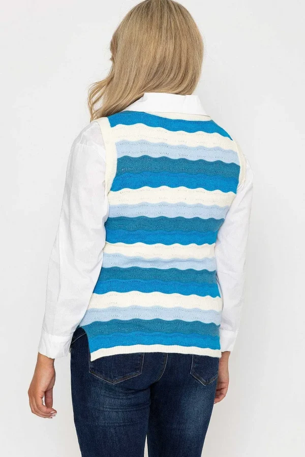 Kelly & Grace Weekend Pointelle Vest In Blue*Women Jumpers & Cardigans