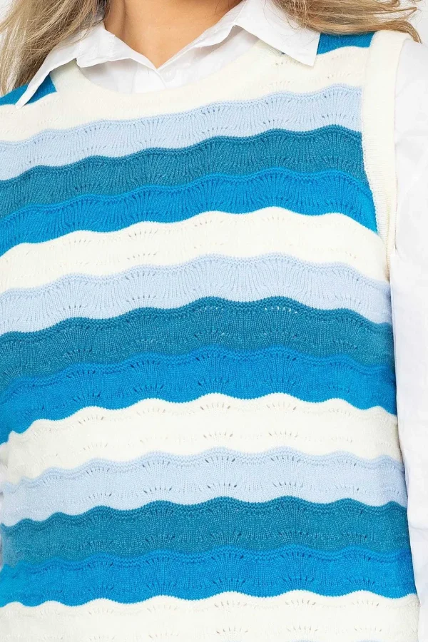 Kelly & Grace Weekend Pointelle Vest In Blue*Women Jumpers & Cardigans