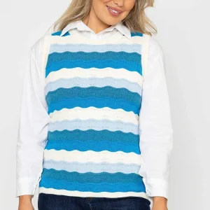 Kelly & Grace Weekend Pointelle Vest In Blue*Women Jumpers & Cardigans