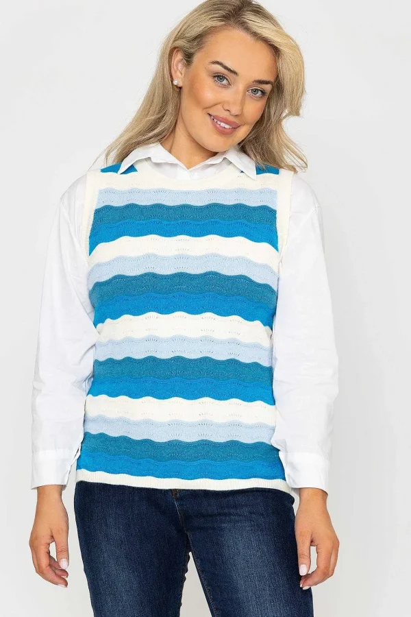 Kelly & Grace Weekend Pointelle Vest In Blue*Women Jumpers & Cardigans