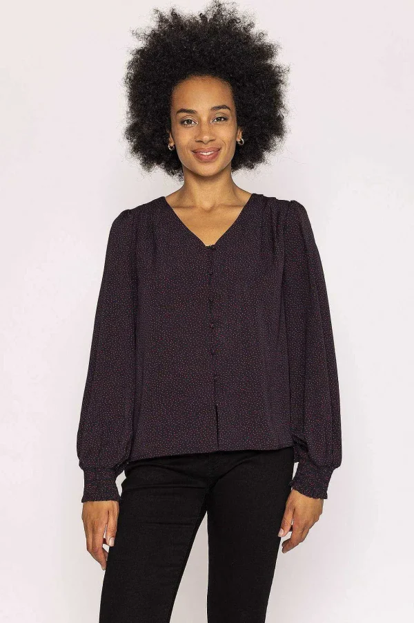 Rowen Avenue Polka Dot Print V Neck Top In Black*Women Tops & Blouses