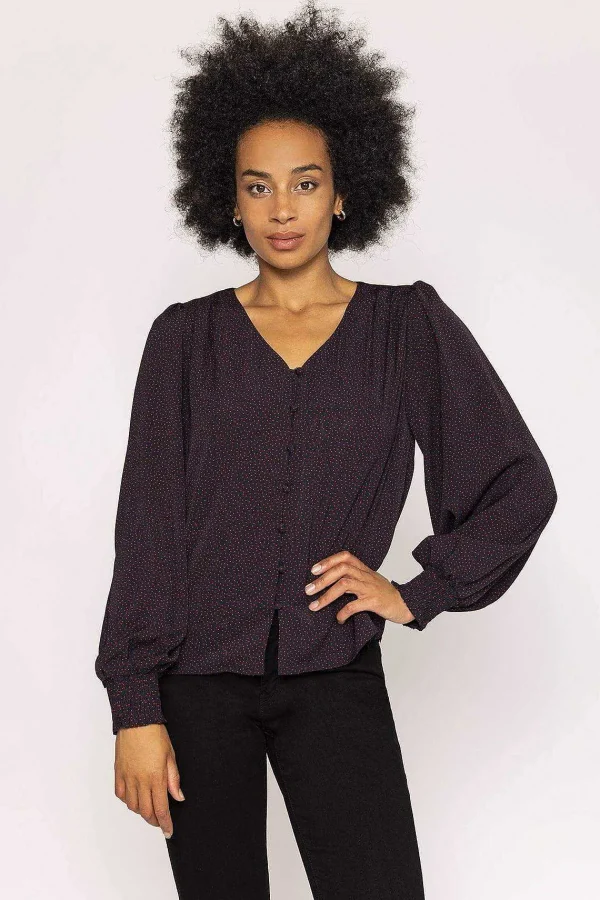 Rowen Avenue Polka Dot Print V Neck Top In Black*Women Tops & Blouses