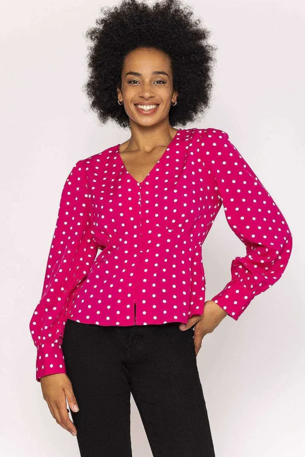 Rowen Avenue Polka Dot V-Neck Blouse In Pink*Women Tops & Blouses