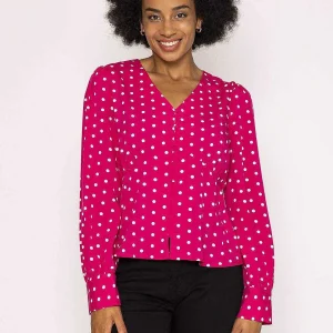 Rowen Avenue Polka Dot V-Neck Blouse In Pink*Women Tops & Blouses