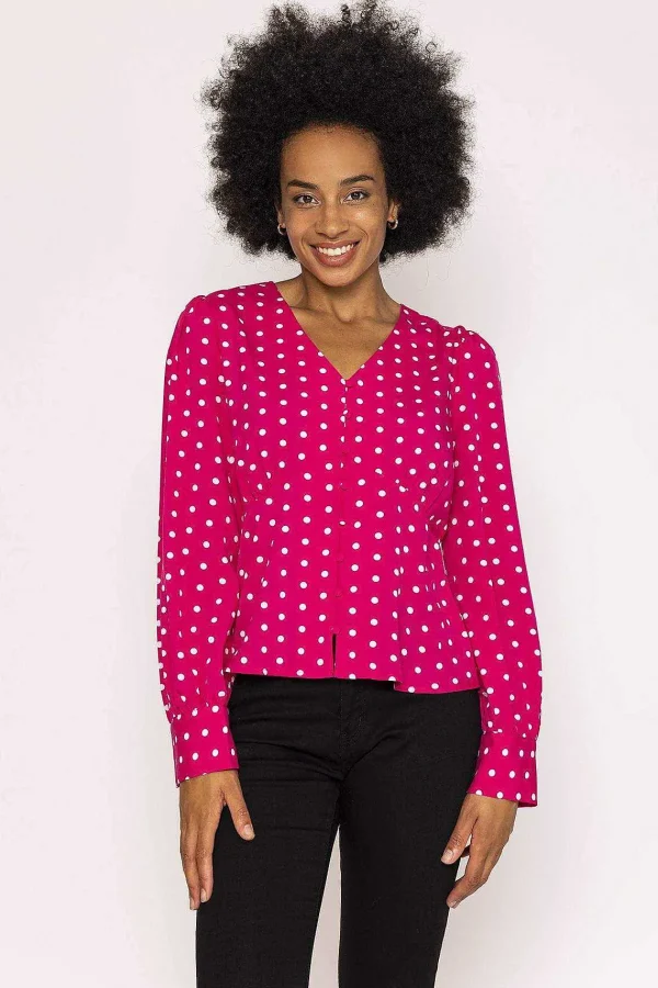 Rowen Avenue Polka Dot V-Neck Blouse In Pink*Women Tops & Blouses