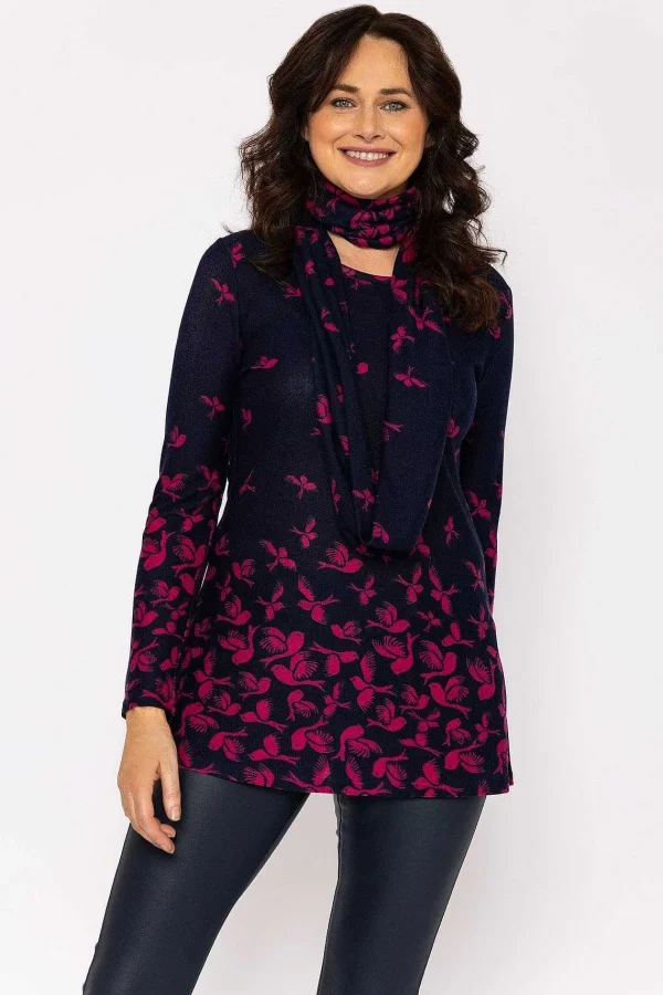 Voulez Vous Printed Knit Tunic With Snood In Navy*Women Jumpers & Cardigans