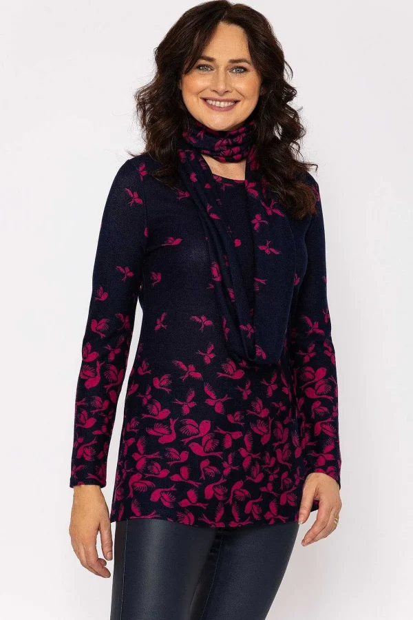 Voulez Vous Printed Knit Tunic With Snood In Navy*Women Jumpers & Cardigans