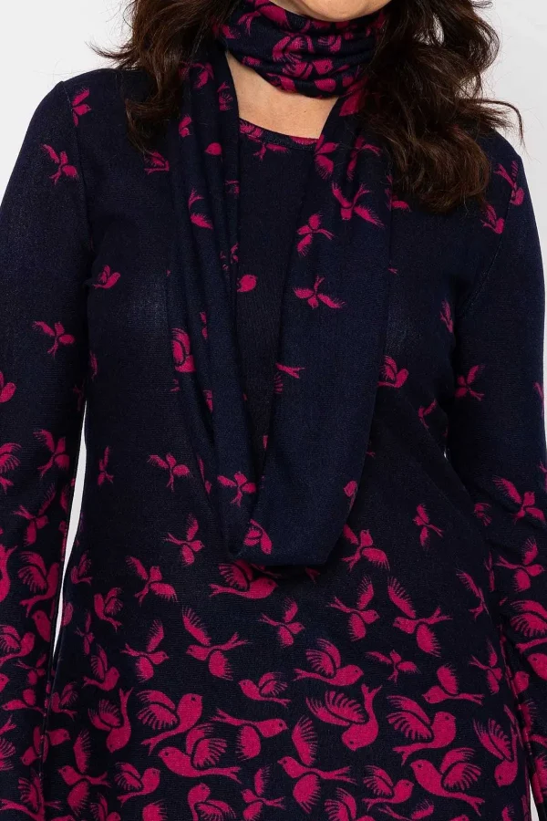 Voulez Vous Printed Knit Tunic With Snood In Navy*Women Jumpers & Cardigans