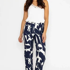 Pala D'oro Printed Scuba Trouser In Navy*Women Jeans & Trousers