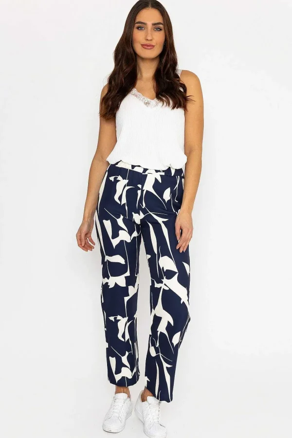 Pala D'oro Printed Scuba Trouser In Navy*Women Jeans & Trousers