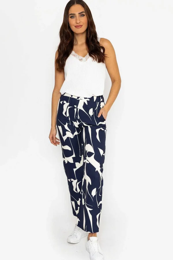 Pala D'oro Printed Scuba Trouser In Navy*Women Jeans & Trousers