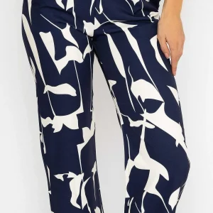 Pala D'oro Printed Scuba Trouser In Navy*Women Jeans & Trousers