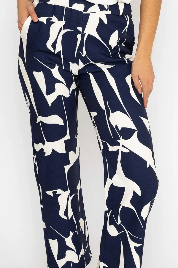 Pala D'oro Printed Scuba Trouser In Navy*Women Jeans & Trousers