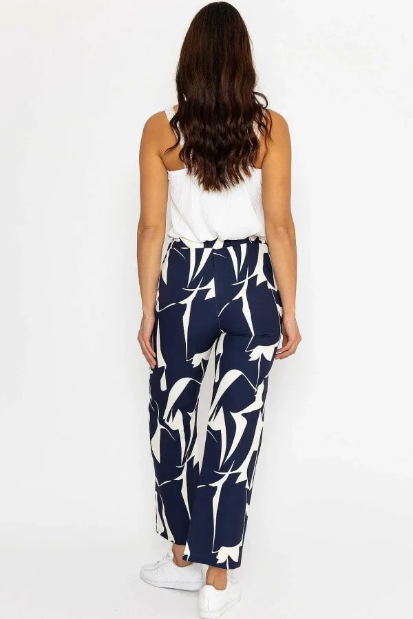 Pala D'oro Printed Scuba Trouser In Navy*Women Jeans & Trousers