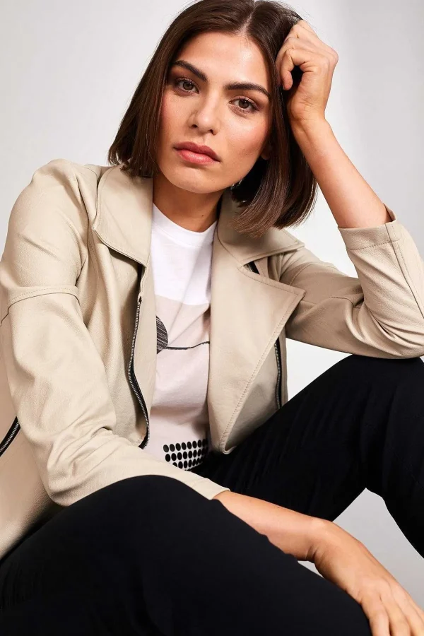 Peruzzi Pu Biker Jacket In Cream*Women Coats & Jackets