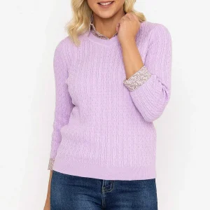 Voulez Vous Purple Cable Knit Sweater With Shirt Collar*Women Jumpers & Cardigans