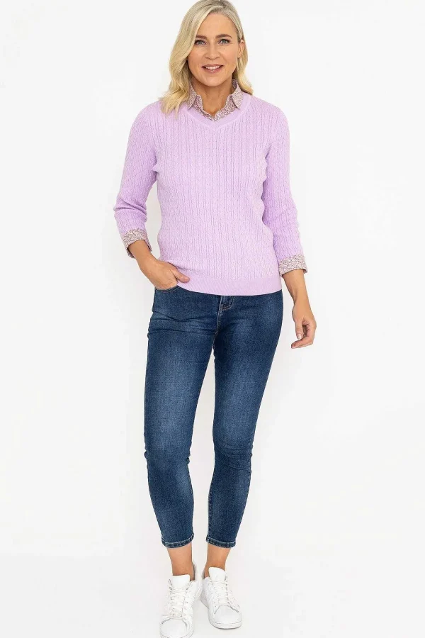 Voulez Vous Purple Cable Knit Sweater With Shirt Collar*Women Jumpers & Cardigans