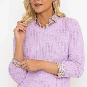 Voulez Vous Purple Cable Knit Sweater With Shirt Collar*Women Jumpers & Cardigans