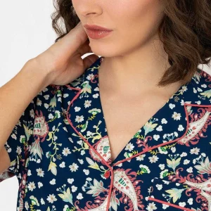 Cherish Accessories Pyjama Set With 3/4 Leg In Navy Print*Women Nightwear
