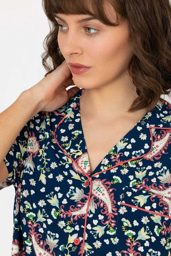 Cherish Accessories Pyjama Set With 3/4 Leg In Navy Print*Women Nightwear