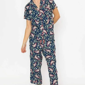 Cherish Accessories Pyjama Set With 3/4 Leg In Navy Print*Women Nightwear
