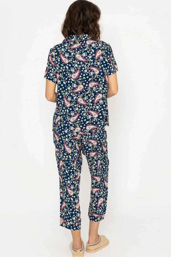 Cherish Accessories Pyjama Set With 3/4 Leg In Navy Print*Women Nightwear