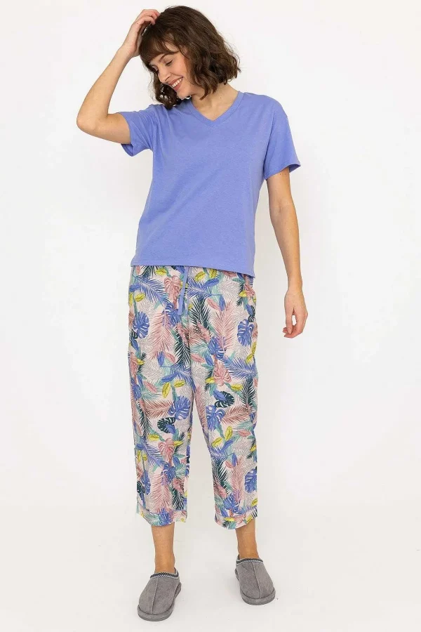 Cherish Accessories Pyjama Top And 3/4 Bottoms In Purple*Women Nightwear