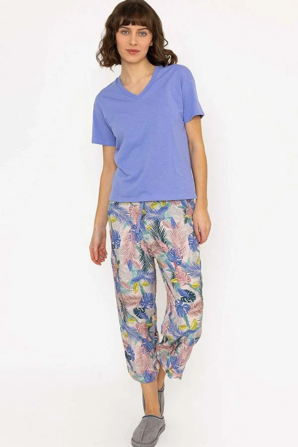 Cherish Accessories Pyjama Top And 3/4 Bottoms In Purple*Women Nightwear
