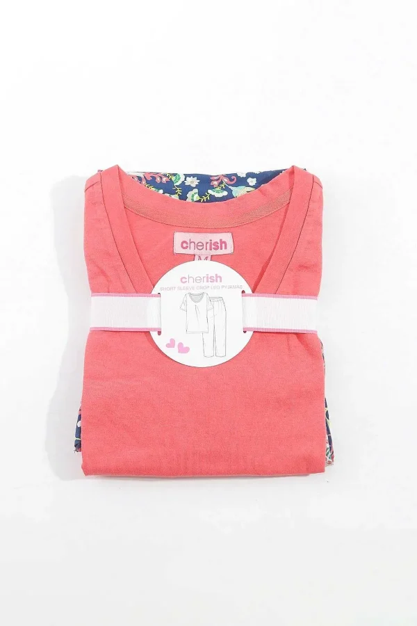 Cherish Accessories Pyjama Top And 3/4 Bottoms In Pink*Women Nightwear