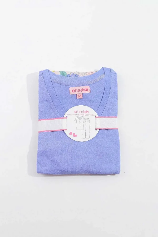 Cherish Accessories Pyjama Top And 3/4 Bottoms In Purple*Women Nightwear