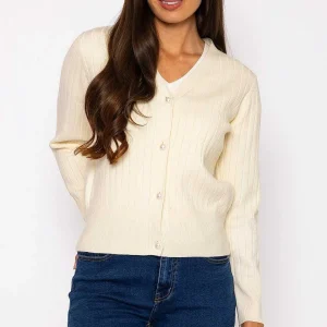 Kelly & Grace Weekend Rib Crop Cardigan In Ecru*Women Jumpers & Cardigans