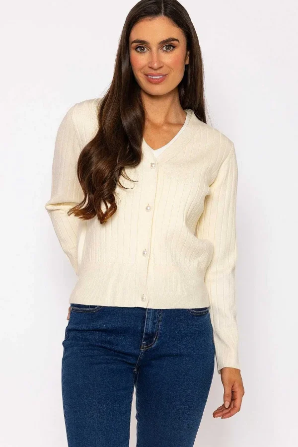 Kelly & Grace Weekend Rib Crop Cardigan In Ecru*Women Jumpers & Cardigans
