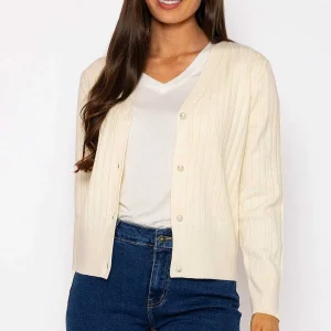 Kelly & Grace Weekend Rib Crop Cardigan In Ecru*Women Jumpers & Cardigans