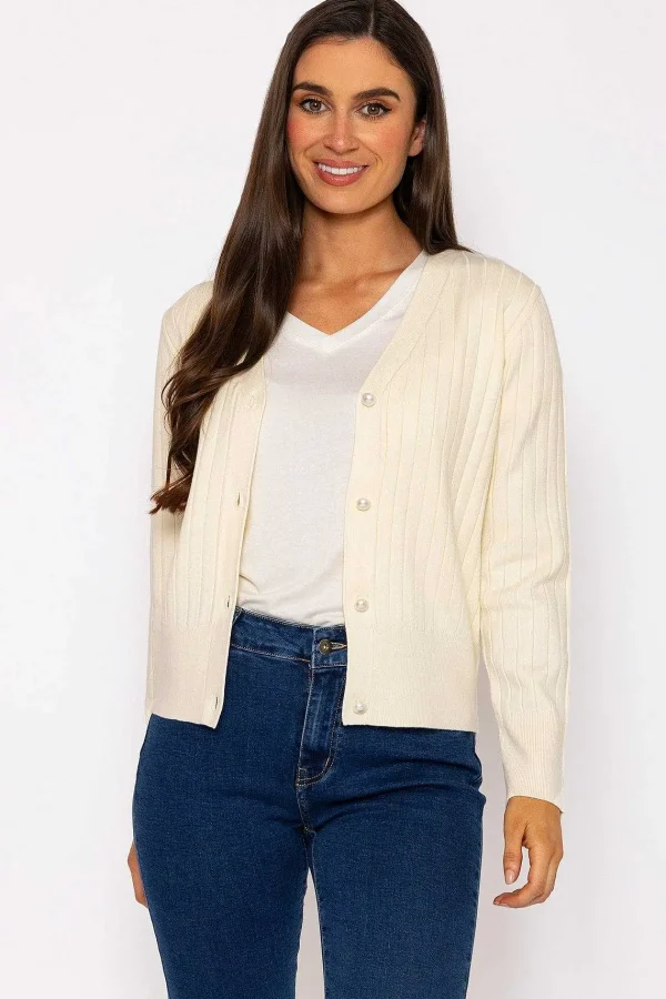 Kelly & Grace Weekend Rib Crop Cardigan In Ecru*Women Jumpers & Cardigans