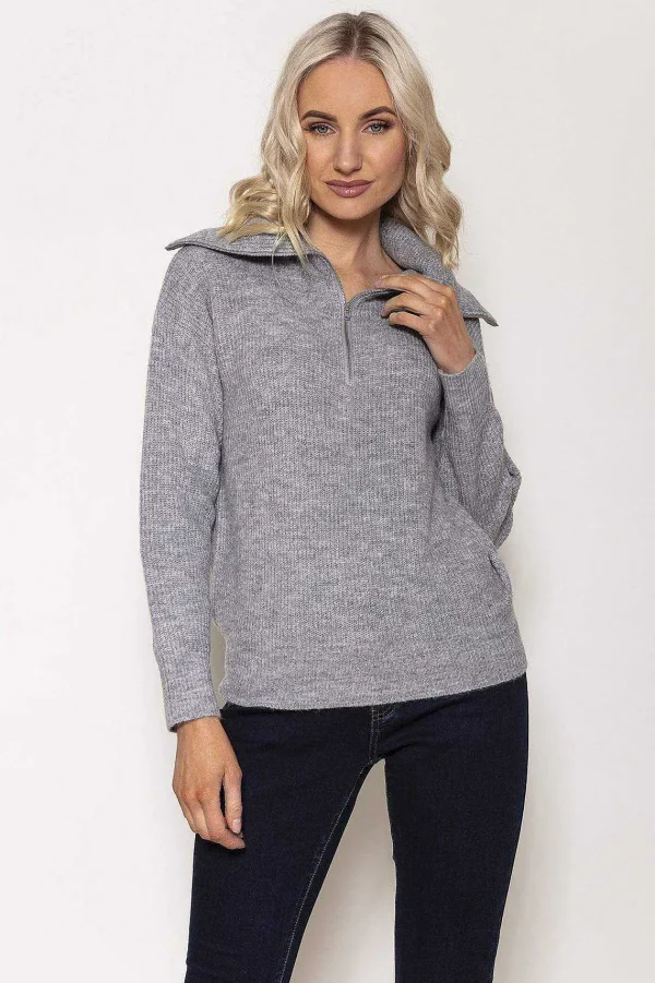 Kelly & Grace Weekend Rib Knit With Zip In Grey*Women Jumpers & Cardigans