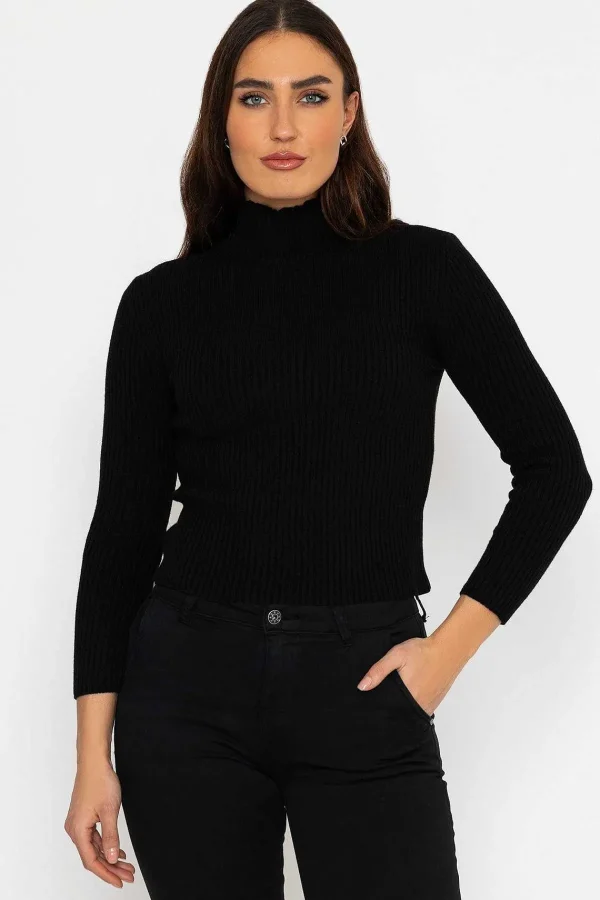 Pala D'oro Sport Rib Polo Knit In Black*Women Jumpers & Cardigans