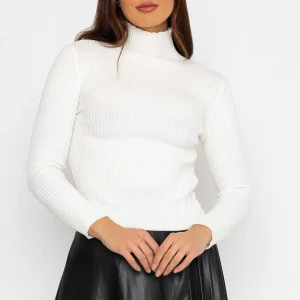 Pala D'oro Sport Rib Polo Knit In White*Women Jumpers & Cardigans