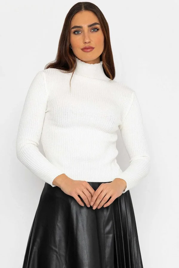 Pala D'oro Sport Rib Polo Knit In White*Women Jumpers & Cardigans