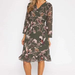 Pala D'oro Roisin Knee Length Dress In Khaki Print*Women Dresses & Jumpsuits