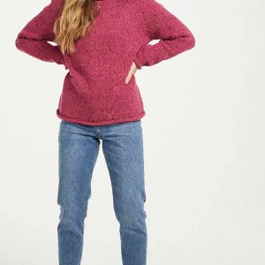 Aran Woollen Mills Roll Neck Reglan Crew Jumper In Pink*Women Jumpers & Cardigans