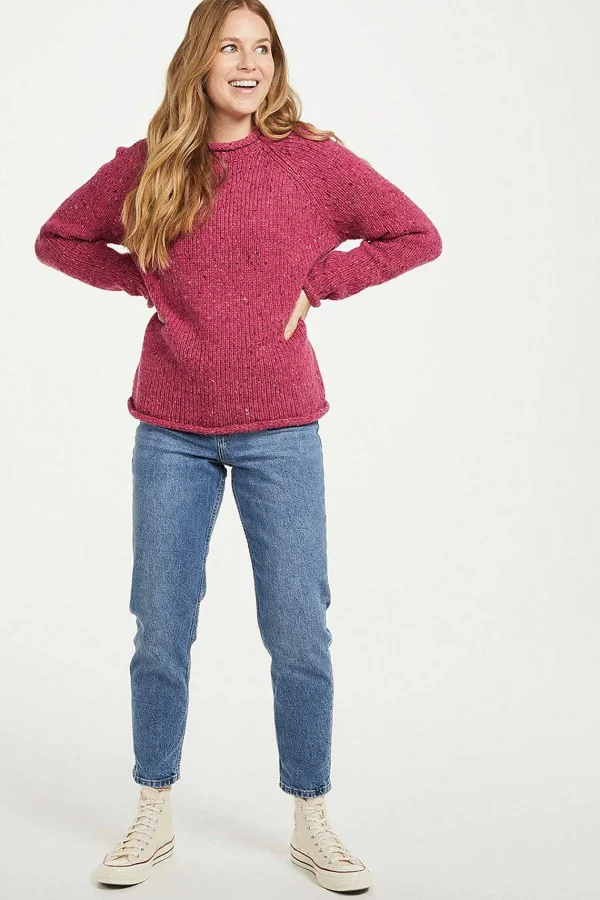 Aran Woollen Mills Roll Neck Reglan Crew Jumper In Pink*Women Jumpers & Cardigans