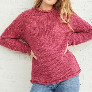 Aran Woollen Mills Roll Neck Reglan Crew Jumper In Pink*Women Jumpers & Cardigans